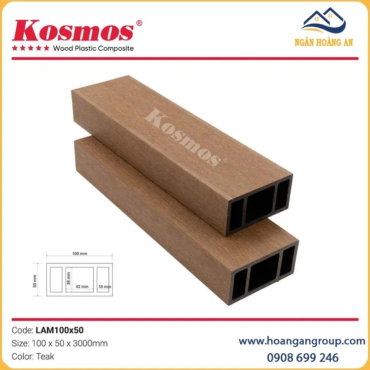 Thanh Lam Gỗ Nhựa 2 Da Trang Trí Kosmos Lam100X50 Teak Thanh Lam Gỗ Nhựa 2 Da Trang Trí Kosmos Lam100X50 Teak