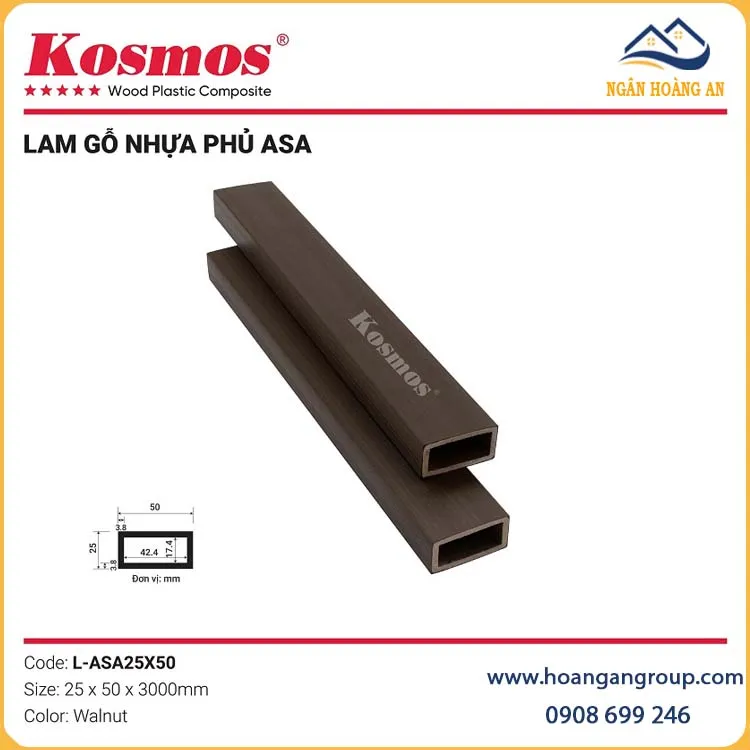 Thanh Lam Gỗ Nhựa Ngoài Trời Phủ ASA Kosmos L-ASA25X50 Walnut Thanh Lam Gỗ Nhựa Ngoài Trời Phủ ASA Kosmos L-ASA25X50 Walnut