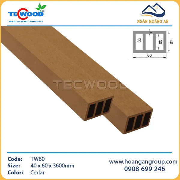 Thanh Lam Che Nắng Gỗ Nhựa Ngoài Trời TecWood TW60 Cedar