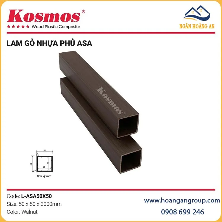 Thanh Lam Hộp Gỗ Nhựa Phủ ASA Kosmos L-ASA50X50 Walnut