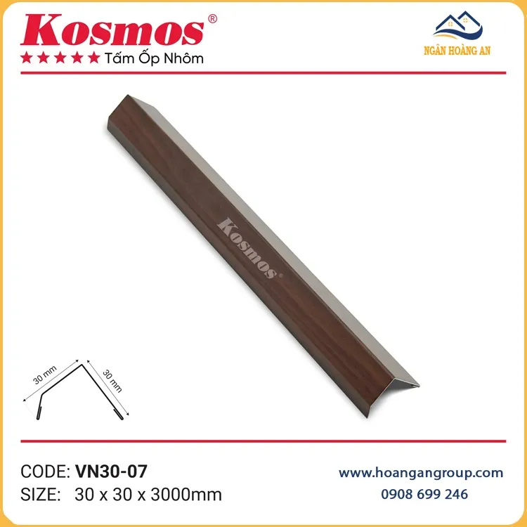 Thanh Nẹp V Nhôm Kosmos VN30-07 Vân Gỗ Nâu Walnut