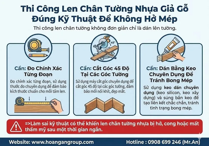 Thi Công Len Chân Tường Nhựa Giả Gỗ Đúng Kỹ Thuật Để Không Hở Mép