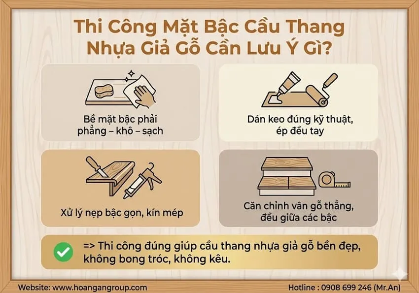 Thi Công Mặt Bậc Cầu Thang Nhựa Giả Gỗ Cần Lưu Ý Gì?
