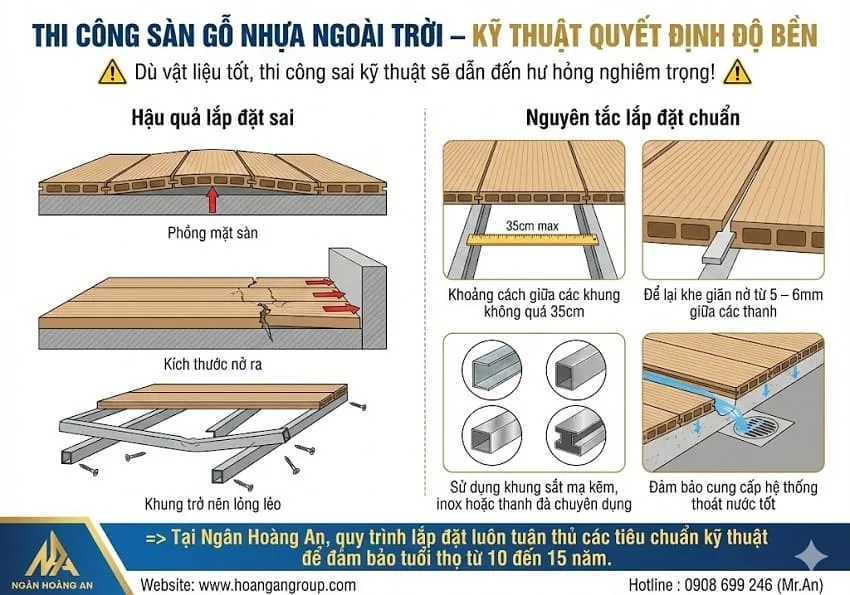 Thi Công Sàn Gỗ Nhựa Ngoài Trời Đúng Kỹ Thuật Quyết Định Độ Bền