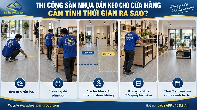 Thi Công Sàn Nhựa Dán Keo Cho Cửa Hàng Cần Tính Thời Gian Ra Sao?