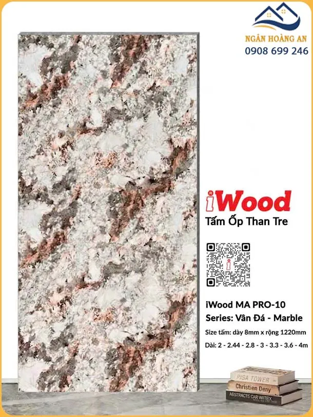 Tấm Ốp Than Tre iWood MA PRO-10 Vân Đá Hồng Xám