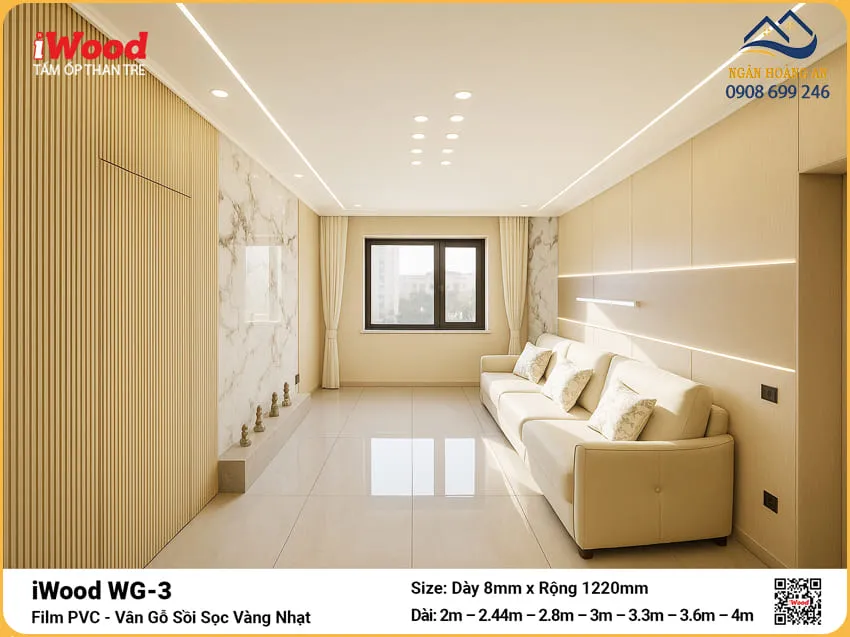 Thi Công Tấm Ốp Than Tre iWood WG-3 Vân Gỗ Sồi Vàng Nhạt Uy Tín