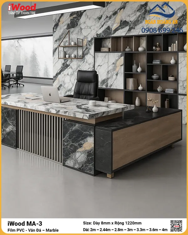Thi Công Tấm Ốp Than Tre Vân Đá iWood MA-3 Ốp Văn Phòng