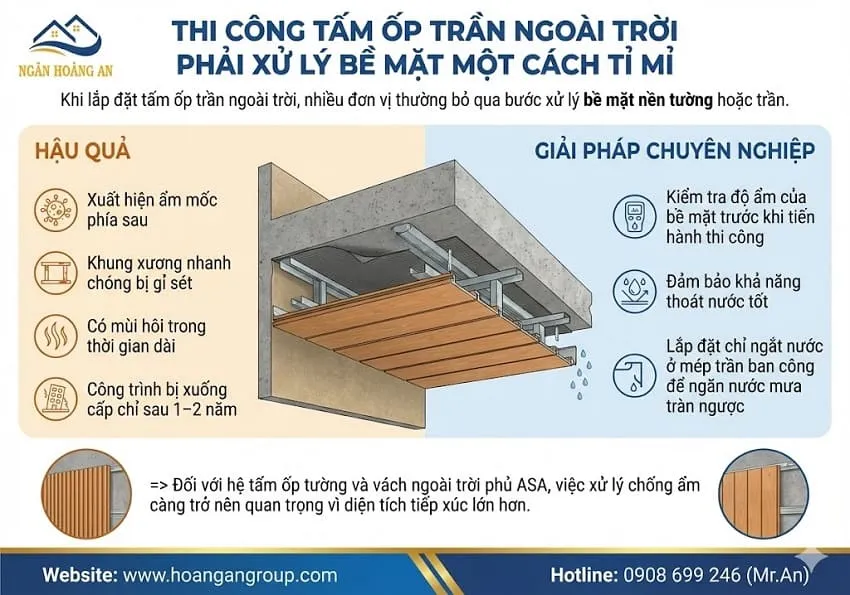 Thi Công Tấm Ốp Trần Ngoài Trời Phải Xử Lý Bề Mặt Một Cách Tỉ Mỉ