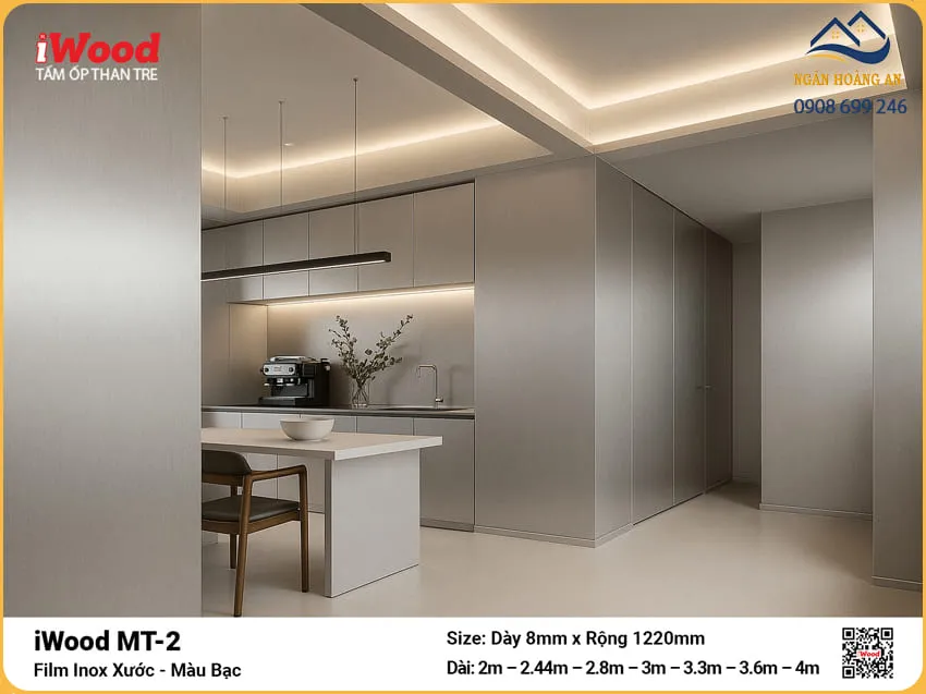Thi Công Tấm Ốp Tường Than Tre iWood Film Inox MT-2 Giá Tốt
