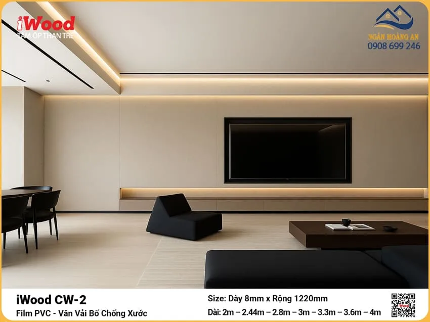 Thi Công Tấm Than Tre CW-2 Chống Xước Vân Vải Bố Ốp Phòng Khách