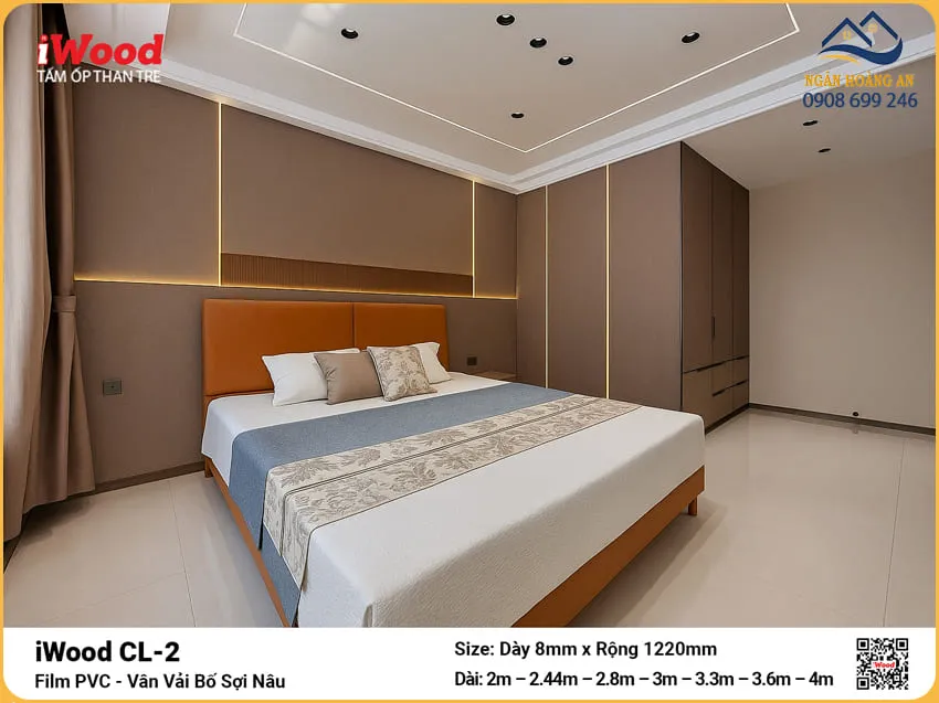 Thi Công Tấm Than Tre iWood CL-2 Vân Vải Ốp Phòng Ngủ