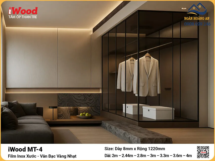 Thi Công Tấm Than Tre iWood MT-4 Inox Vàng Nhạt Uy Tín Thi Công Tấm Than Tre iWood MT-4 Inox Vàng Nhạt Uy Tín