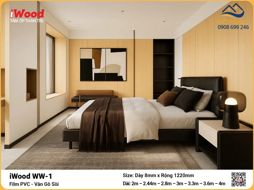Thi Công Tấm Than Tre iWood WW-1 Vân Gỗ Ốp Vách Đầu Giường Thi Công Tấm Than Tre iWood WW-1 Vân Gỗ Ốp Vách Đầu Giường