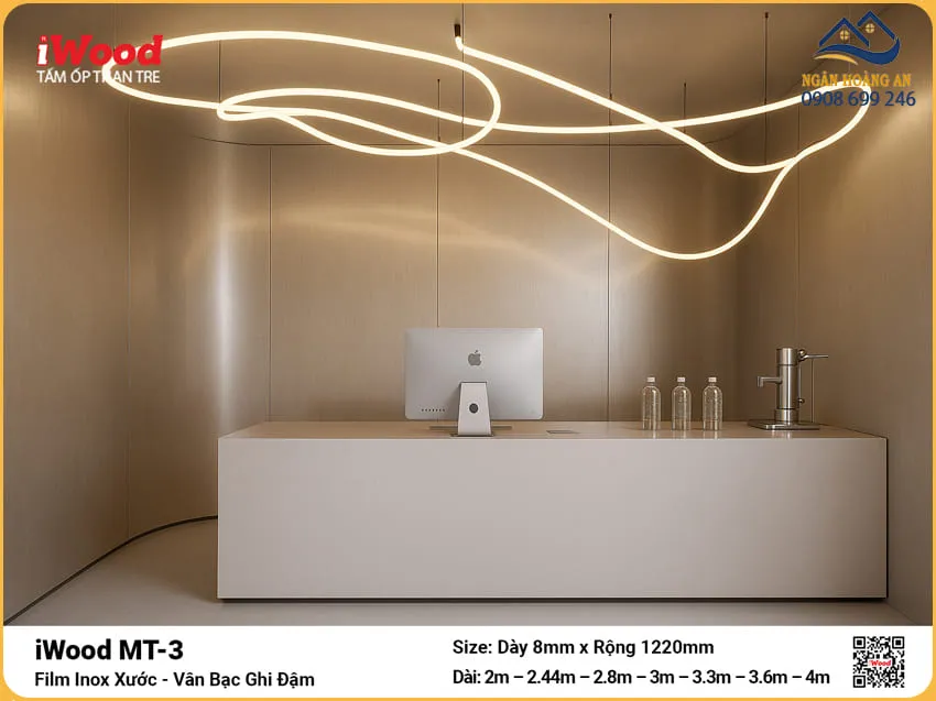 Thi Công Than Tre iWood MT-3 Bạc Ghi Đậm Ốp Văn Phòng