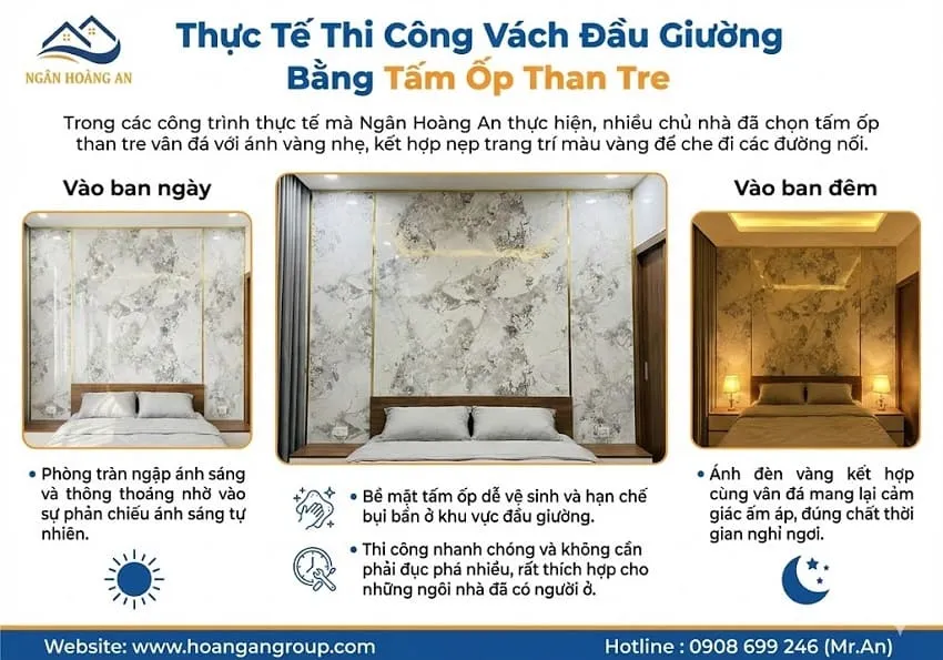 Thực Tế Thi Công Vách Đầu Giường Bằng Tấm Ốp Than Tre