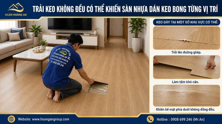 Trải Keo Không Đều Có Thể Khiến Sàn Nhựa Dán Keo Bong Từng Vị Trí