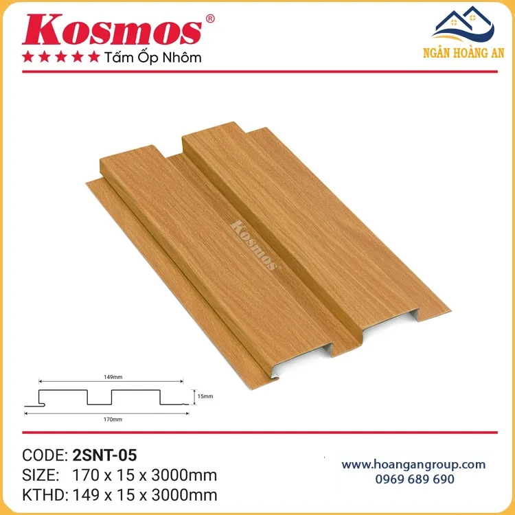 Trần Lam 2 Sóng Nhôm Kosmos 2SNT-05 Vân Gỗ Vàng Cam