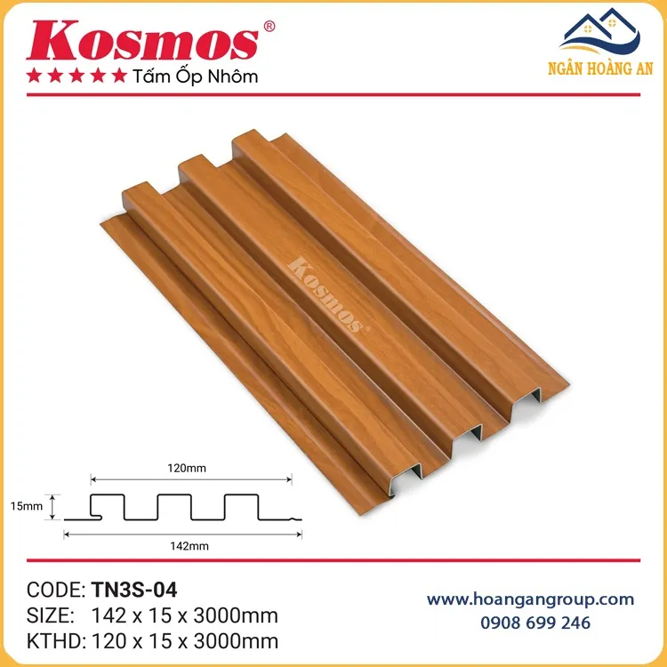 Trần Lam 3 Sóng Nhôm Kosmos TN3S-04 Vân Gỗ Cam Cánh Gián