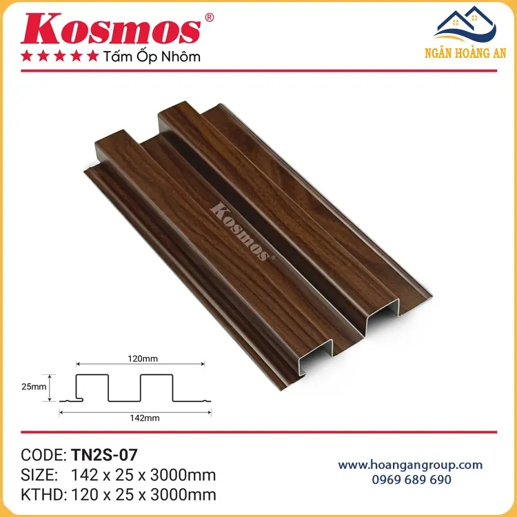 Trần Lam Sóng Nhôm Kosmos TN2S-07 Vân Gỗ Nâu Walnut