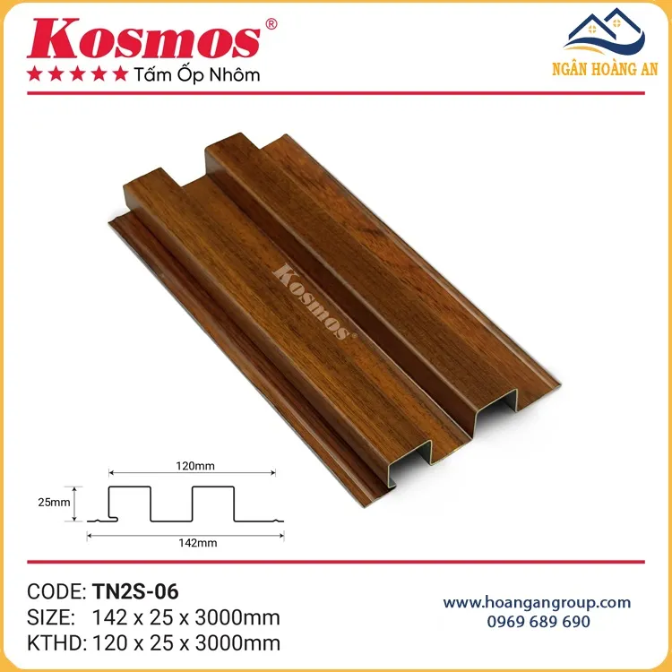 Trần Nhôm 2 Sóng Cao Kosmos TN2S-06 Vân Gỗ Nâu Đỏ