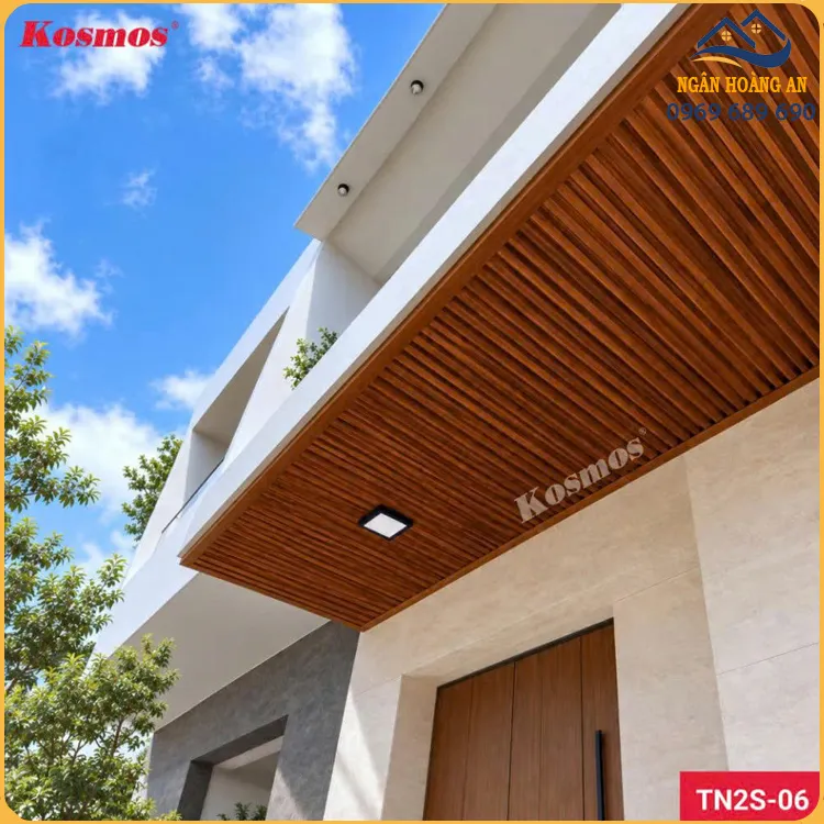 Ứng Dụng Trần Nhôm 2 Sóng Cao Kosmos TN2S-06 Vân Gỗ Nâu Đỏ