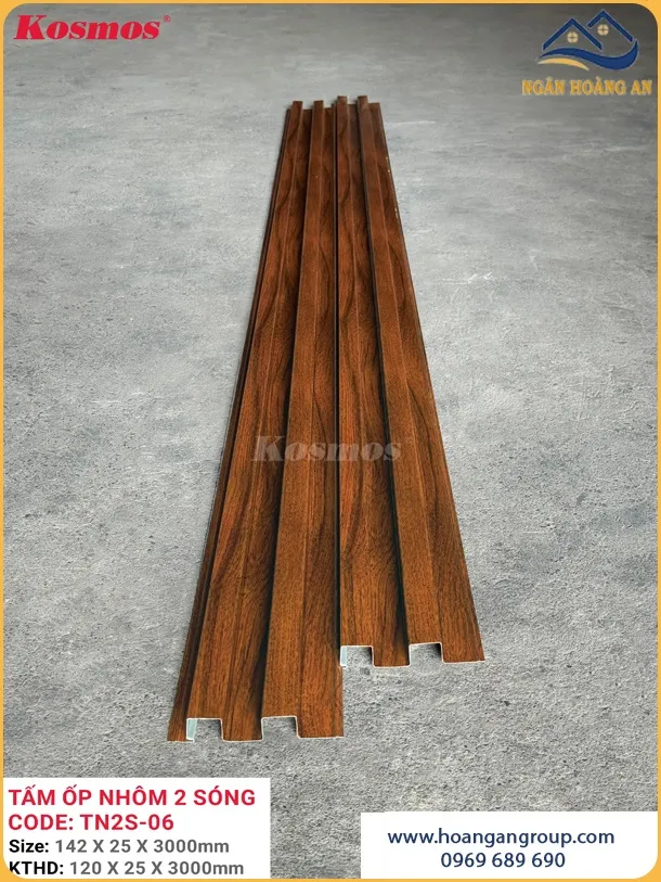 Trần Nhôm 2 Sóng Cao Kosmos TN2S-06 Vân Gỗ Nâu Đỏ