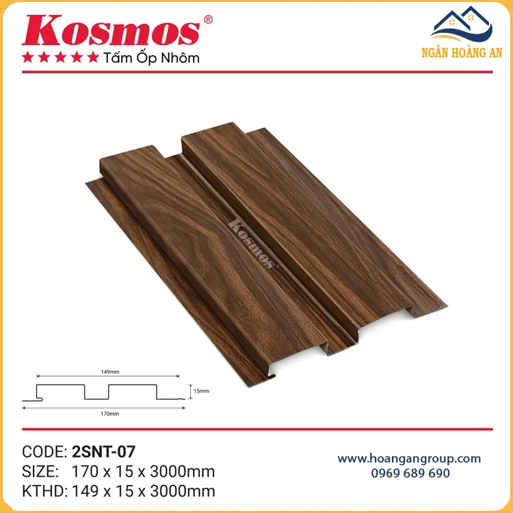 Trần Nhôm 2 Sóng Thấp Kosmos 2SNT-07 Vân Gỗ Nâu Walnut