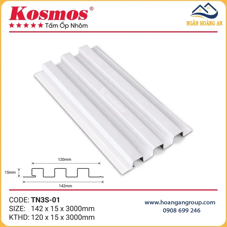 Trần Nhôm 3 Sóng Kosmos TN3S-01 Màu Trắng