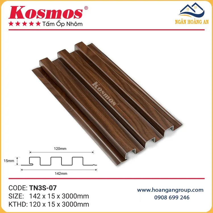 Trần Nhôm 3 Sóng Ốp Ban Công Kosmos TN3S-07 Vân Gỗ Nâu Walnut