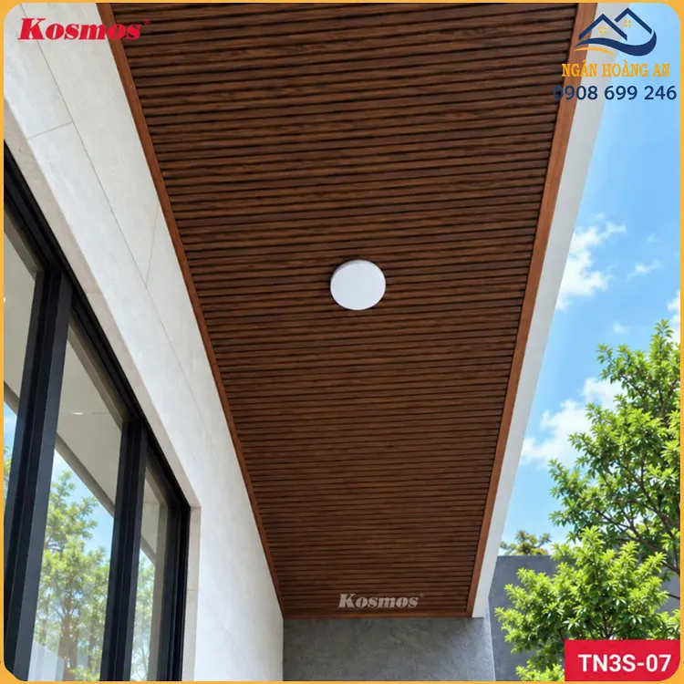 Ứng Dụng Trần Nhôm 3 Sóng Ốp Ban Công Kosmos TN3S-07 Vân Gỗ Nâu Walnut Ứng Dụng Trần Nhôm 3 Sóng Ốp Ban Công Kosmos TN3S-07 Vân Gỗ Nâu Walnut