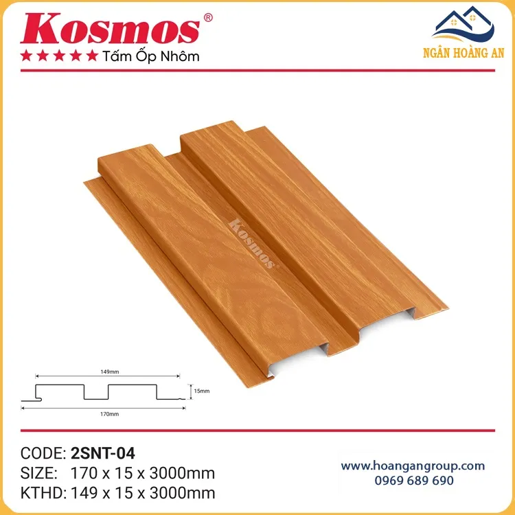 Trần Nhôm Lam Sóng Kosmos 2SNT-04 Vân Gỗ Cam Cánh Gián