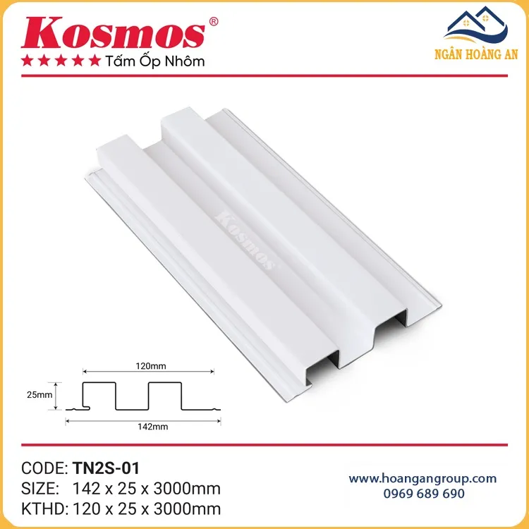 Trần Nhôm Lam 2 Sóng Cao Kosmos TN2S-01 Màu Trắng