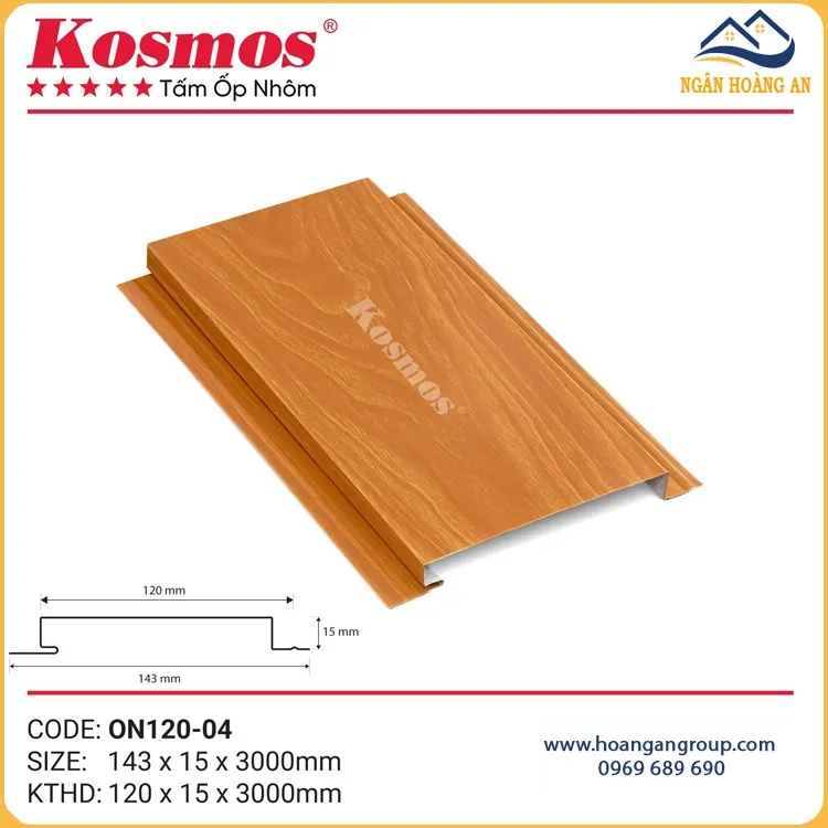 Trần Nhôm Phẳng Giả Gỗ Kosmos ON120-04 Vân Gỗ Cam Cánh Gián