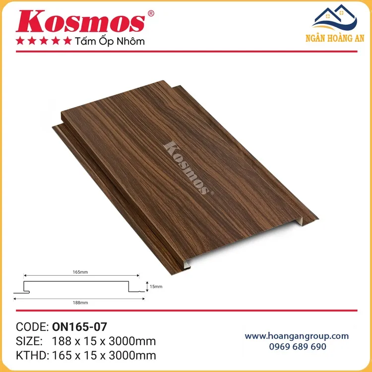 Trần Nhôm Phẳng Giả Gỗ Kosmos ON165-07 Vân Gỗ Nâu Walnut