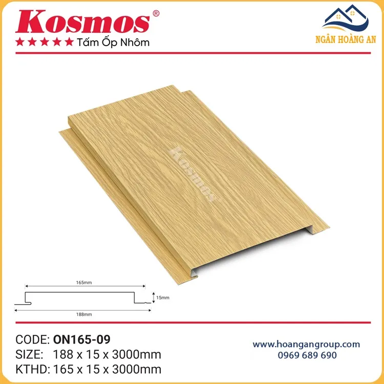 Tấm Trần Nhôm Phẳng Kosmos ON165-09 Vân Gỗ Vàng Sồi Nhạt