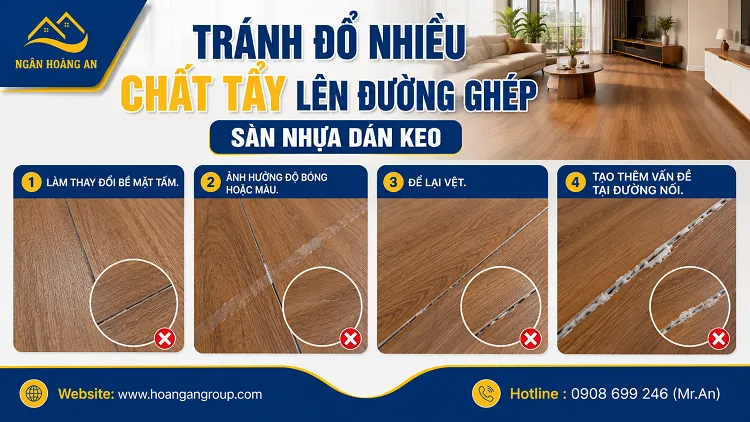 Tránh Đổ Nhiều Chất Tẩy Lên Đường Ghép Sàn Nhựa Dán Keo Tránh Đổ Nhiều Chất Tẩy Lên Đường Ghép Sàn Nhựa Dán Keo