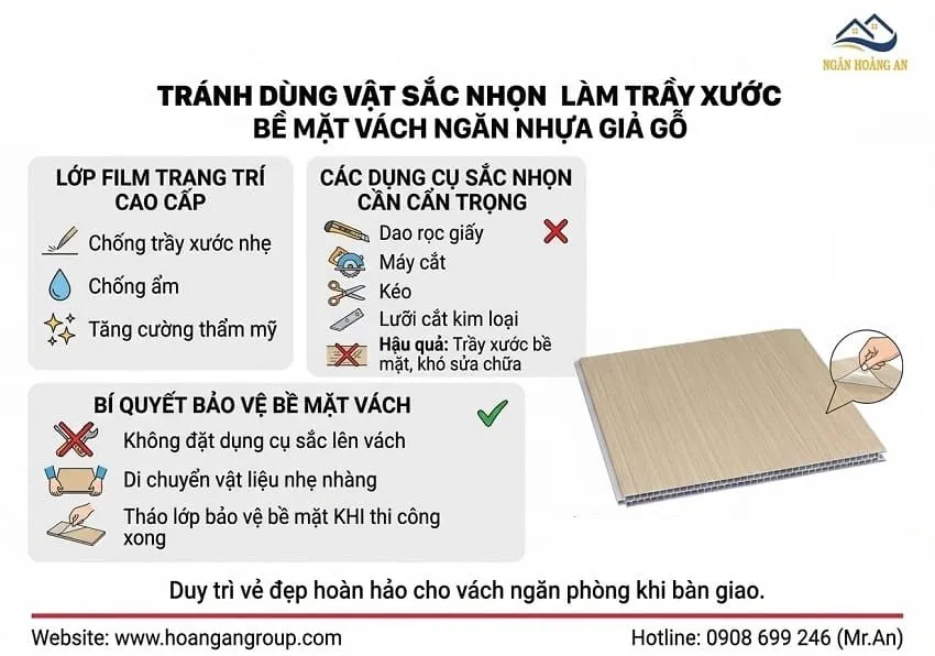 Tránh Dùng Vật Sắc Nhọn Làm Trầy Xước Bề Mặt Vách Ngăn Nhựa Giả Gỗ Tránh Dùng Vật Sắc Nhọn Làm Trầy Xước Bề Mặt Vách Ngăn Nhựa Giả Gỗ