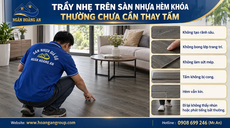 Trầy Nhẹ Trên Sàn Nhựa Hèm Khóa Thường Chưa Cần Thay Tấm Trầy Nhẹ Trên Sàn Nhựa Hèm Khóa Thường Chưa Cần Thay Tấm