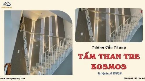 Tường Cầu Thang Được Ốp Bằng Tấm Than Tre Kosmos Tại Quận 10 TPHCM