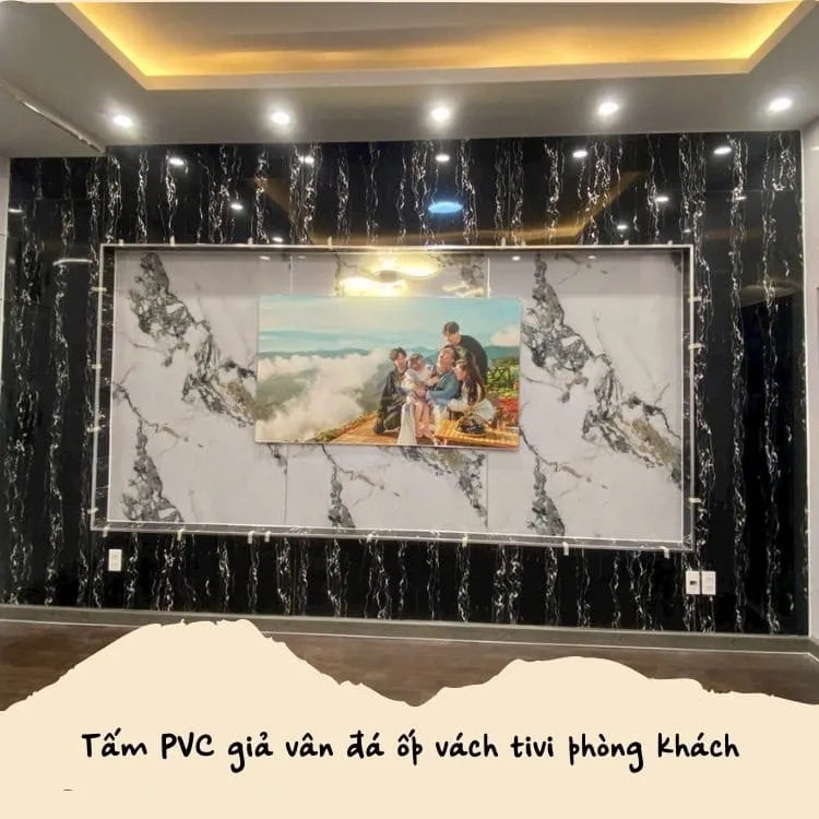 Ứng Dụng Ốp Vách Tivi Phòng Khách Bằng PVC Giả Đá