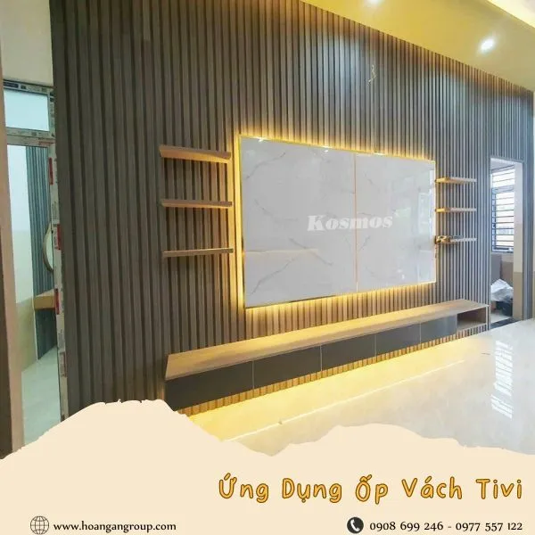 Ốp Vách Tivi Tấm Nhựa Lam Sóng Giả Gỗ Tại Quận 3 TPHCM