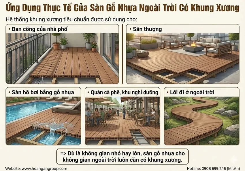 Ứng Dụng Thực Tế Của Sàn Gỗ Nhựa Ngoài Trời Có Khung Xương