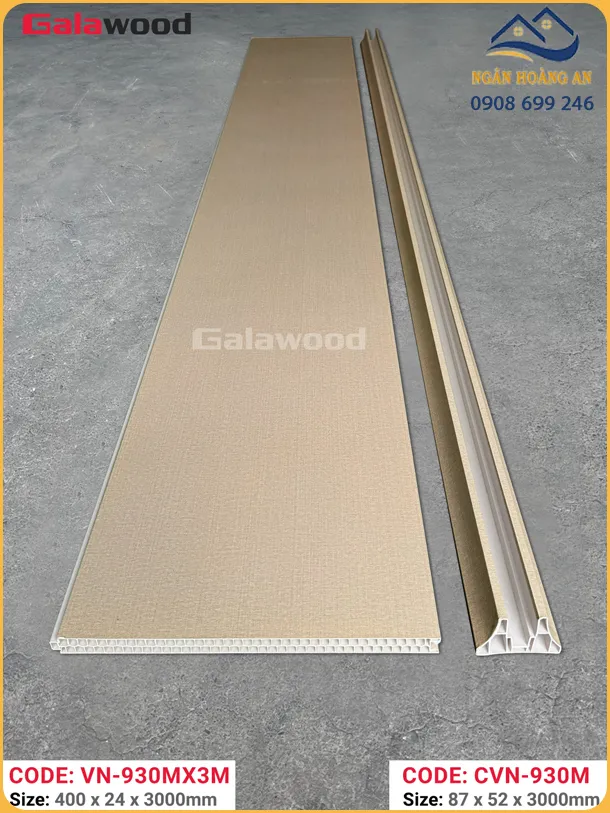 Vách Ngăn Nhựa 2 Mặt Galawood 24mm VN-930MX3M Vân Vải Vàng Nhạt