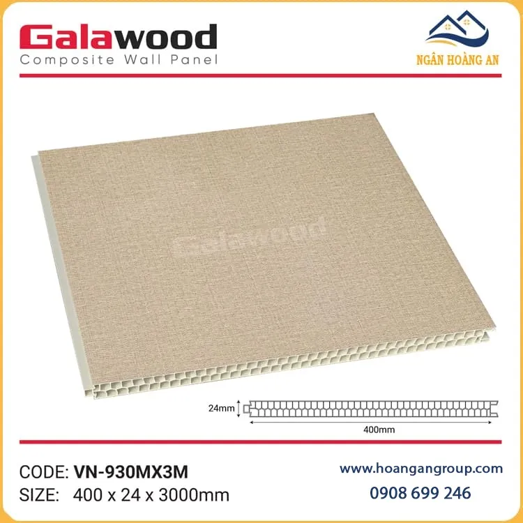 Vách Ngăn Nhựa 2 Mặt Galawood 24mm VN-930MX3M Vân Vải Vàng Nhạt