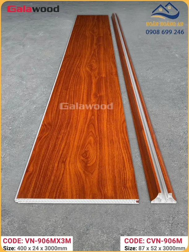 Vách Ngăn Nhựa Hai Mặt Galawood 24mm VN-906MX3M Vân Gỗ Đỏ Cam