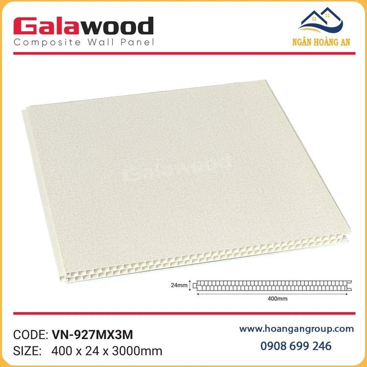 Vách Ngăn PVC 2 Mặt Galawood 24mm VN-927MX3M Vân Vải Vàng Kem