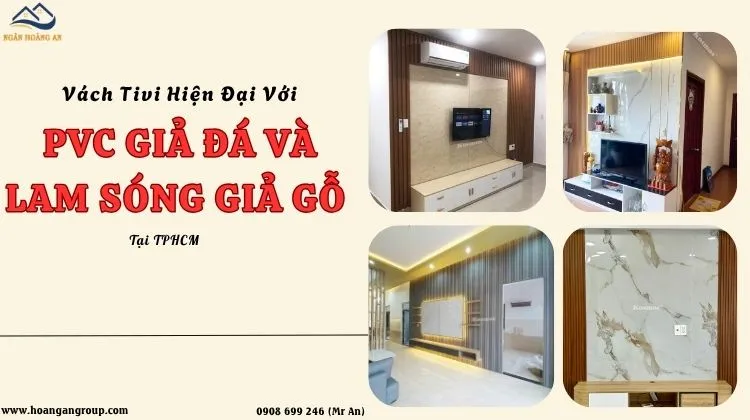Vách Tivi Hiện Đại Với PVC Giả Đá Và Lam Sóng Giả Gỗ Tại TPHCM