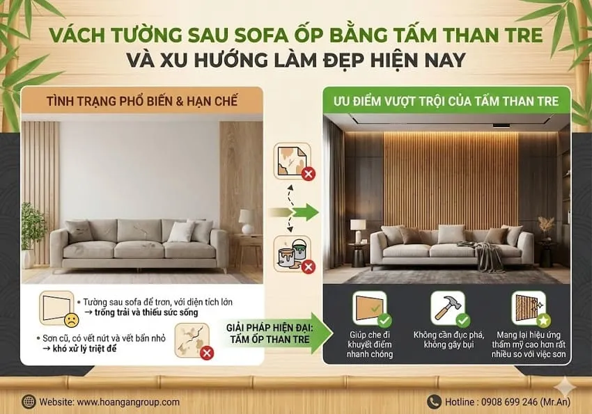 Vách Tường Sau Sofa Ốp Bằng Tấm Than Tre Và Xu Hướng Làm Đẹp Hiện Nay