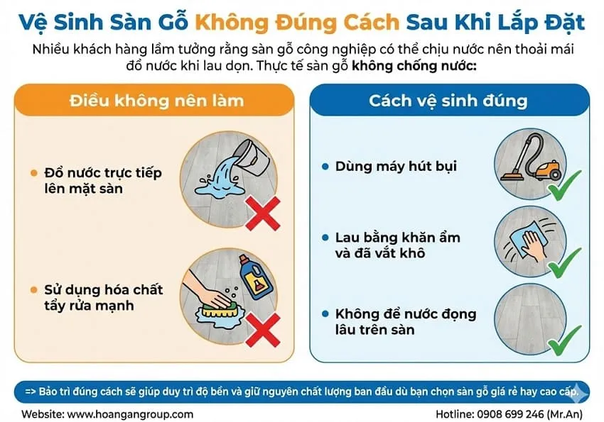 Vệ Sinh Sàn Gỗ Không Đúng Cách Sau Khi Lắp Đặt